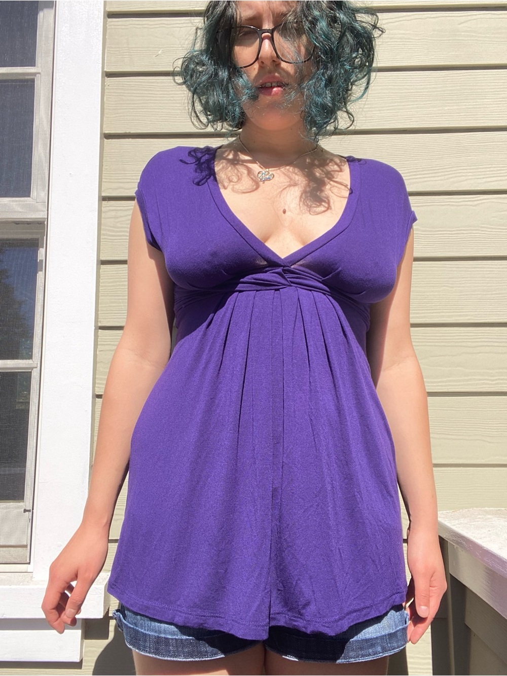 Lush Y2K Purple V-Neck Babydoll Empire Waist Women's Top